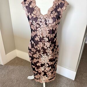 Tadashi Shoji Elegant Black and Pink Lace Dress